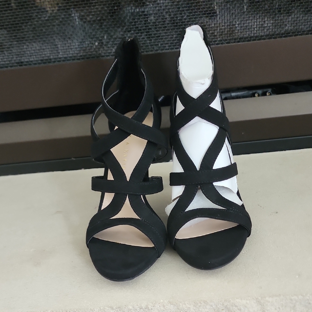 Brand New Kelly & Katie Kinsley Elegant Black Microsuede Women's Strappy Heels